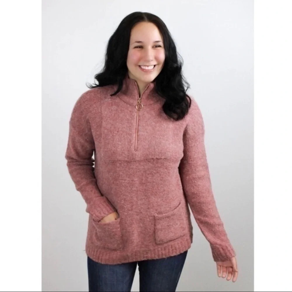 Quarter Zip Pullover Sweater - Mauve